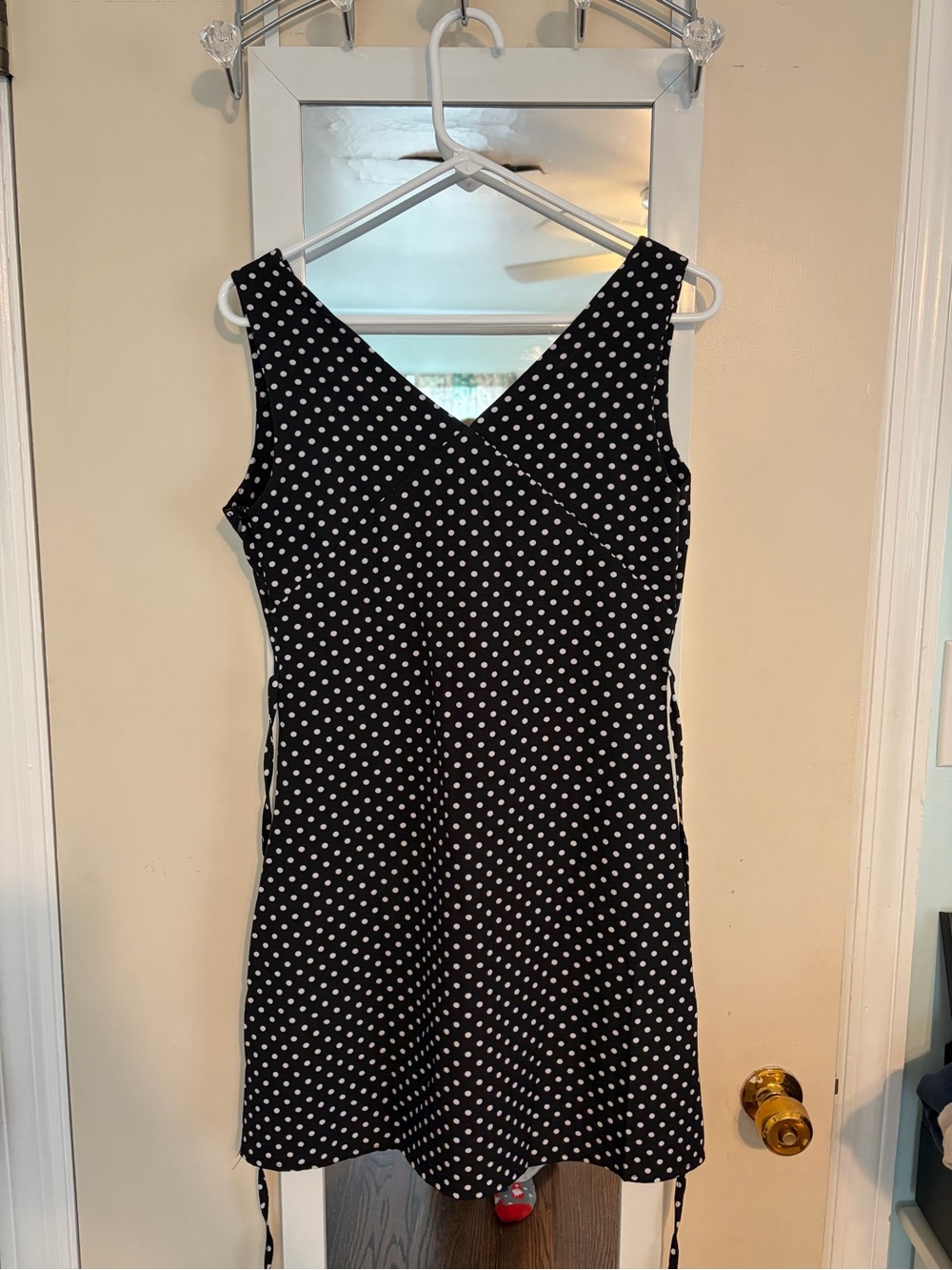 Classic Black & White Polka Dot V-Neck Dress